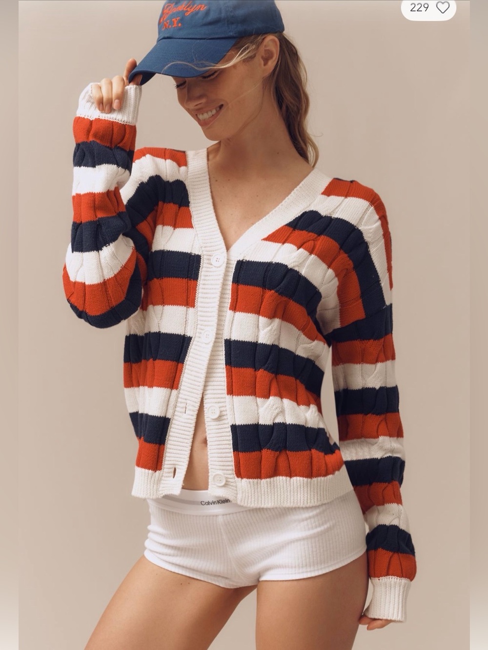 Beach Riot Sherry Striped Cable-Knit Cardigan Sweater